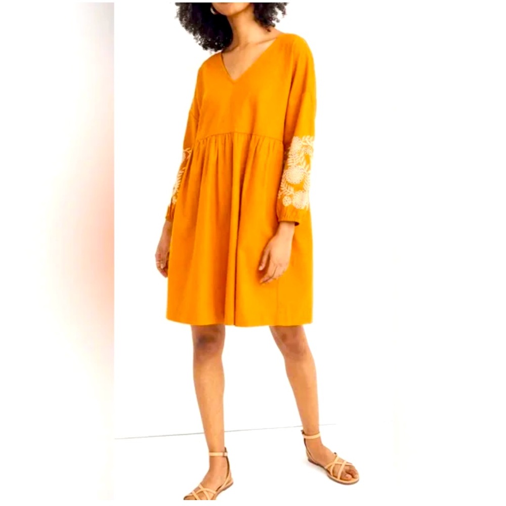 Madewell V-Neck Dress with Embroidered Sleeves EUC